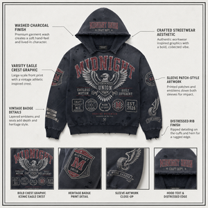 Sudadera con capucha de algodón 450GSM personalizada, con pedrería, efecto desgastado por el sol, lavado a la piedra, corte holgado y extragrande, azul grisáceo, estilo streetwear para hombre - Product Image 3