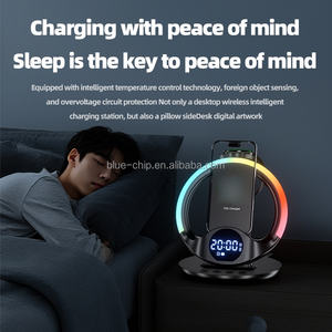 Réveil numérique pliable de bureau <span class=keywords><strong>7</strong></span> en 1, chargeur sans fil, station de charge rapide 15W pour <span class=keywords><strong>iPhone</strong></span>, Samsung, téléphone portable, montre intelligente - Product Image 2