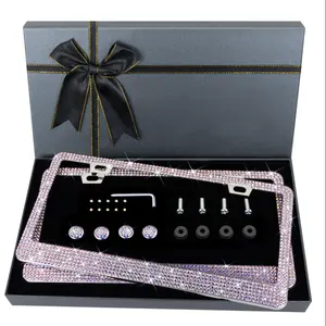 Luxury DIY Bling Bling Crystal Rhinestone Diamond Metal Stainless Steel Universal USA Car License Plate Frame Custom