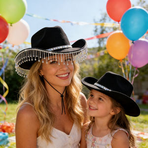 قبعة رعاة البقر الغربية بالجملة مع شراشيب للأطفال والآباء، مزينة بالألماس، مناسبة للحفلات والاستخدام الخارجي - Product Image 5