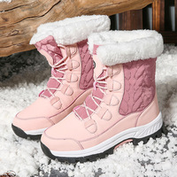 Bottes de neige pour femmes en cuir synthétique imperméable, semelle en caoutchouc antidérapante, doublure chaude en fausse fourrure, mi-mollet, confortables et amortissantes pour l'extérieur