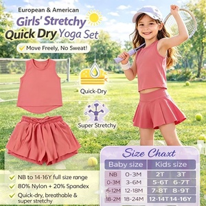 Ensemble de shorts de yoga pour filles DH ODM en argile corail, débardeur de sport sans manches, bas à cordon de serrage, tenue de course deux pièces en spandex pour enfants - Product Image 3