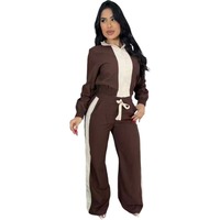 Ensemble de survêtement deux pièces pour femme KY, veste courte zippée et pantalon large, marron, style Y2K, streetwear, veste coach coupe-vent