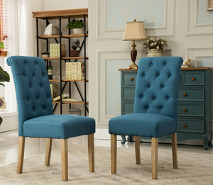 Solid Wood Tufted Parsons <b>Dining</b> <b>Chair</b>, Set of 2, Blue - Product Image 5