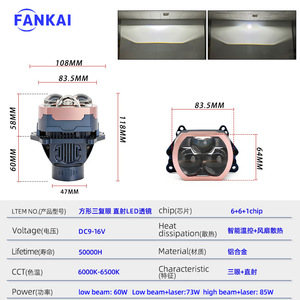 FANKAI Square Triple Eye <b>Led</b> <b>Headlight</b> 70W 30000Lm 6000K 12V For Car Retrofit Upgrade Universal Fit - Product Image 5