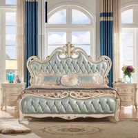 Meubles de luxe, design européen, lit avec revêtement en cuir durable, cadre en bois massif, taille Queen/King, pour chambre à coucher