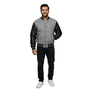 Blouson universitaire personnalisé en laine, cuir et toile pour homme avec logo, écologique, pour l'hiver, prix de gros, tendance - Product Image 1