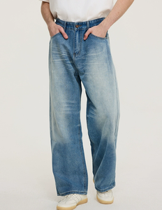 ODM OEM Unisex <span class=keywords><strong>uomo</strong></span> donna a vita alta Vintage Baggy mamma Denim <span class=keywords><strong>Jeans</strong></span> ricamati Monkey Wash Whisker elegante con bottone rivetto intrecciato - Product Image 3