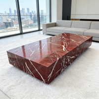 Table Basse Moderne en Marbre Rouge de Luxe, Ensemble de Tables Basses Centrales avec Pieds Large en Marbre et Plateau Unique