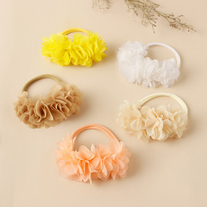 Diadema suave de nailon para bebé, diadema elástica con flores de gasa, accesorios florales ligeros para el cabello para niñas recién nacidas - Product Image 6