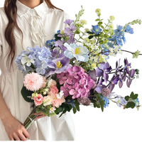 Nieuw design luxe blauwe serie handgemaakte zijden kunstbloemen DIY bloemstukken Halloween decoratie bruidsboeket
