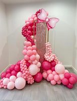 Kit d'arche de ballons rose en forme de souris et ballons à pois avec nœud, thème souris, pour décoration de fête d'anniversaire de fille ou de baby shower