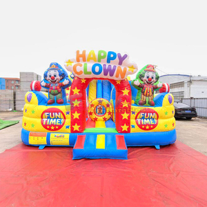 Toboggan gonflable géant à double voie pour enfants, idéal pour les fêtes foraines et les événements, avec des décorations de clown joyeux. - Product Image 5