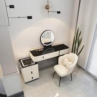 Coiffeuse de maquillage intelligente avec dessus en verre et tabouret Nad Led Light pour tables de chambre à coucher