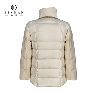 Veste matelassée élégante en laine conçue pour les femmes Golden Stripe Decoration Stand Collar Grace Style Down Puffer Coat Ladies - Product Image 4
