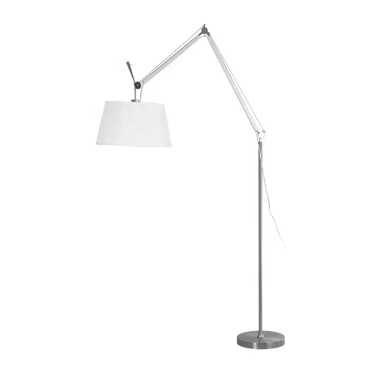 Big Size Adjustable Swing Long Arm Fabric Shade Arc Floor Lamp For Exhibition