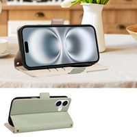 Dompet Kulit PU Motif Leci Mewah, Kompatibel untuk iPhone 18 17 16 Pro Max, Penutup Lipat dengan Slot Kartu dan Tali Pergelangan Tangan