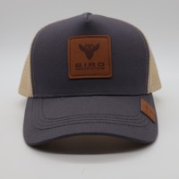 Gorro de 5 Paneles de Venta Caliente, Personalizado, Deportivo, Gris, Malla, Retro, Deportivo, Informal, para la Vida Diaria, con Parche de Cuero, Gorra Trucker de Algodón