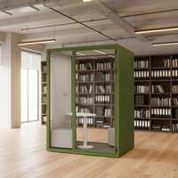 Cabine de bureau silencieuse moderne ultra-mince en aluminium pour deux personnes, verte, mobile, réglable, avec éclairage LED modulaire pour immeuble de bureaux