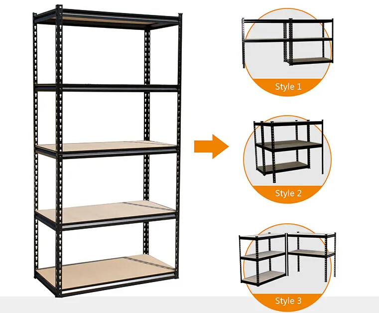 5 layers 800lbs black warehouse 200kg boltless garage storage racking z beam boltless shelves