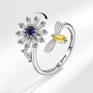 Geometric Colorful Cubic Zirconia Rotate Flower Ring Copper White Gold Plated Honey <b>Bee</b> Open Rings Anxiety Relief Jewelry - Product Image 1