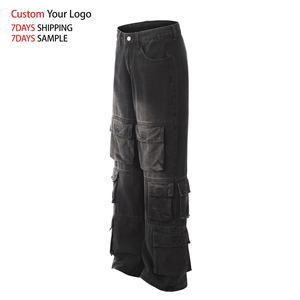 Salopette en jean large délavée de haute qualité pour hommes, style hip-hop, imprimé personnalisé, effet vieilli, vintage, cargo, coupe ample - Product Image 5