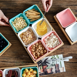 Ensemble de plateaux de service en bambou avec bols en céramique, finition laquée, personnalisé pour les restaurants et les fêtes, qualité domestique - Product Image 4