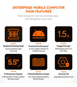 HENEX H5 Scanner di Codici a Barre 2D IP68 WiFi 32MB Schermo 5.5'' <span class=keywords><strong>Palm</strong></span> OS MTK6737 Telefono Robusto Palmare PDA per Magazzino - Product Image 3