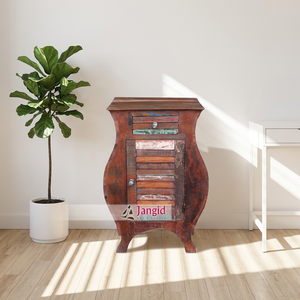 Reclaimed Solid Wooden Neightstand <b>Bedside</b> Drawer <b>Table</b> 1Drawer and Door Indian Handicrafts Bedroom Furniture For Hotel Farmhous - Product Image 3