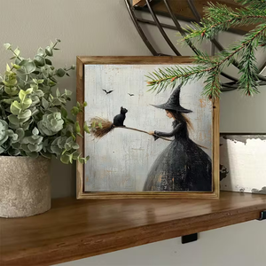 20cm all'ingrosso grandi arazzi <span class=keywords><strong>di</strong></span> pittura in legno incorniciato strega <span class=keywords><strong>di</strong></span> Halloween su scopa arte da parete stampa personalizzabile Dropshipping DDP - Product Image 2