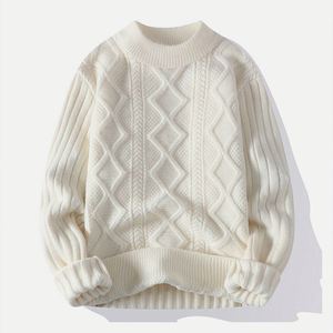 Suéter cálido de invierno para hombre, suéter informal de lado de colisión con parte superior suelta personalizada, suéter de punto de manga larga de Color sólido para hombre - Product Image 3