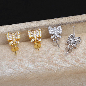 Accessoires de fabrication de bijoux en argent S925, base en zircone verte en forme de tournesol, support pour boucles d'oreilles de 9-10 mm avec perle de 3 mm JG5930, apprêts pour bijoux - Product Image 1