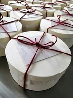 Boîte cadeau ronde en bois de peuplier avec couvercle, style art populaire poli, pour cheesecake, biscuits, cupcakes lors d'un mariage ou d'une fête