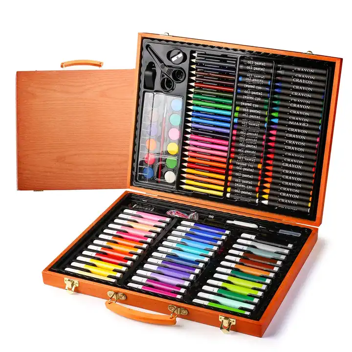 150 Pieces Kids Deluxe Artist Drawing Painting Set Portable Wooden for CASE  with Oil Pastels Crayons