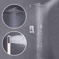 Ensemble de douche de salle de bain moderne à poignée unique, effet pluie, encastré, en laiton, finition argent brossé, jet doux, avec cartouche céramique, pour hôtels, finition chromée