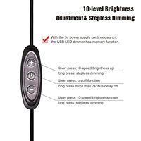 Variateur de luminosité continu 10 vitesses avec câble USB marche/arrêt et contrôle 3 touches, connecteur femelle vers mâle avec mémoire pour rétroéclairage LED monochrome 5V