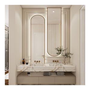Minimalist Wall Mounted <strong>Rustic</strong> Glass Wash Basin Plywood Double Sink Bathroom Vanities <strong>Cabinet</strong> With Mirror - Product Image 3