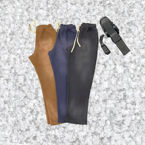 กางเกงกีฬาคอตตอนผ้าฟลีซสำหรับผู้ชาย, กางเกงกีฬาแขนยาวผ้าฝ้ายแถบยางยืดกางเกงกีฬาสีพื้นย้อมสีวินเทจซีดจาง - Product Image 3