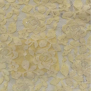 Elastic Rose Flower Design <strong>Heavy</strong> <strong>Lace</strong> <strong>Fabric</strong> With Beads and Sequins - Product Image 1
