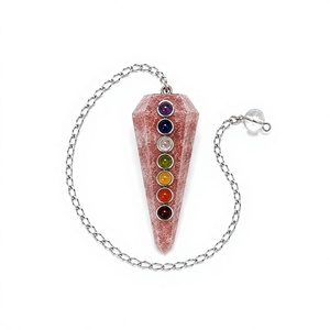 Péndulo de Cuarzo Fresa de 7 Chakras al por Mayor, Péndulo de Cristal de Siete Chakras para Reiki, Suministro a Granel para Compradores Globales - Product Image 1