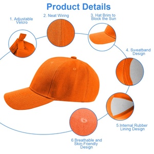 Casquette de baseball 5 panneaux orange 706 pour homme, style polo classique uni, réglable, sportive et décontractée avec broderie - Product Image 4