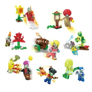 식물 대 좀비 빌딩 블록 비디오 게임 캐릭터 전투 장면 8-IN-1Mini 피규어 조립 블록 어린이를위한 장난감