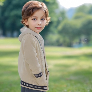 <span class=keywords><strong>Cardigan</strong></span> à col en V à simple boutonnage de couleur unie pour garçons Nouveaux vêtements pour enfants pour le printemps et l'automne Pull blazer élégant - Product Image 3