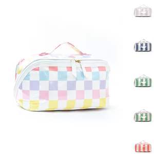 Bolsa de Aseo Expandible Impermeable de PVC con Diseño de Tablero de Ajedrez, Gran Capacidad, Rayas, para Baño - Product Image 1