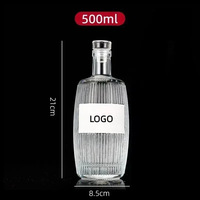Groothandel 100 stuks lege cilindrische flessen met verticale strepen, 500ml, milieuvriendelijk, super flintglas, kurk verzegeld, frosted, voor whisky, wodka, gin, wijn