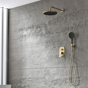 <span class=keywords><strong>Soffione</strong></span> doccia a pioggia in oro spazzolato valvola a scomparsa palmare miscelatore doccia Set - Product Image 1