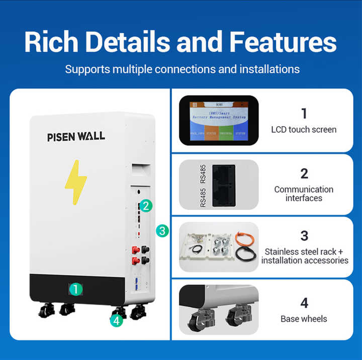 PISEN 10kw 14.33kw 15kw LiFePO4 Battery 10240Wh 51.2V 280ah Solar Home ...