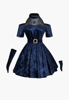 Alien Stage Mizi Cosplay-Kleid für Damen, dunkelblauer, schulterfreier Samtrock mit Accessoires für Halloween-Party, Karneval
