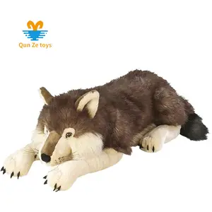 Custom Wild Animal Grey Wolf Plush Toy Simulation Life Size Lying Wolf Stuffed Animal Gifts for Kids