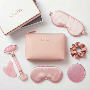 Custom Private Label Beauty Sleep Gift Set PU Leather Bag Silk Eye Mask Rose Quartz Roller Gua Sha Kit